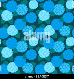 Blaue Hortensie Blumen nahtloses Muster in schlichtem Cartoon-Stil. Vektor-Clipart-Illustration. Stock Vektor