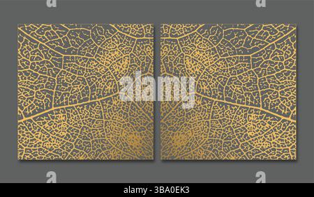 Botanisches Wandbild Vektorset. Goldene Strichzeichnung mit abstrakter Form. Abstraktes Pflanzenkunstdesign für Wandbilder, Leinwanddrucke, Poster. Stock Vektor