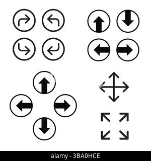 Richtungspfeil-Symbole festgelegt – Kreisförmige Navigation, Bewegung und Symbolvektor erweitern Stock Vektor