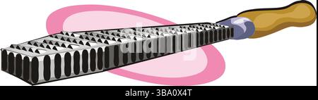 Eine abstrakte Vektor-Illustration zeigt ein Holz-Rasp-Werkzeug für Tischlerei-Arbeiten im Cartoon-Stil Stock Vektor