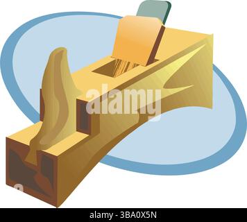 Eine abstrakte Vektor-Illustration zeigt ein Flugzeug-Werkzeug im alten Stil für Tischlerei-Arbeiten im Cartoon-Stil Stock Vektor