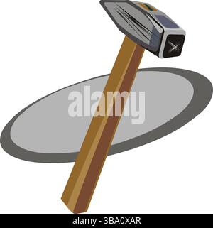 Eine abstrakte Vektor-Illustration zeigt einen hölzernen Hammer-Werkzeug für Tischlerei im Cartoon-Stil Stock Vektor