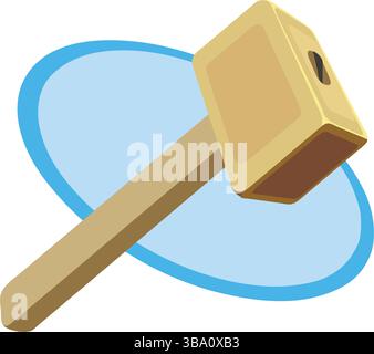 Eine abstrakte Vektor-Illustration zeigt einen Holzhammer mit einem braunen Holzgriff Werkzeug für Tischlerarbeiten im Cartoon-Stil Stock Vektor