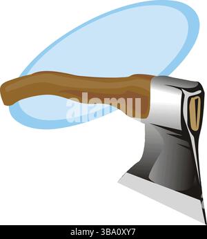 Eine abstrakte Vektor-Illustration zeigt eine Axt mit Holzgriff im Zeichentrickstil Stock Vektor