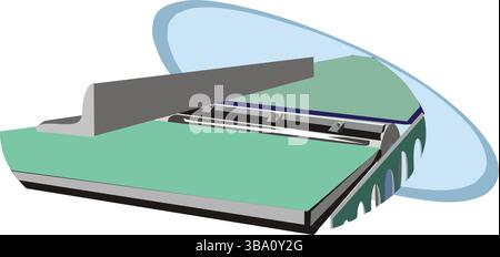 Eine abstrakte Vektor-Illustration zeigt eine industrielle Schermaschine für Tischlerei im Cartoon-Stil Stock Vektor