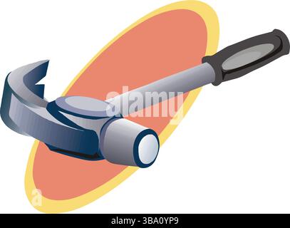 Eine abstrakte Vektor-Illustration zeigt ein Greifhammer-Werkzeug mit einem schwarzen Griff für Tischlerei-Arbeiten im Cartoon-Stil Stock Vektor