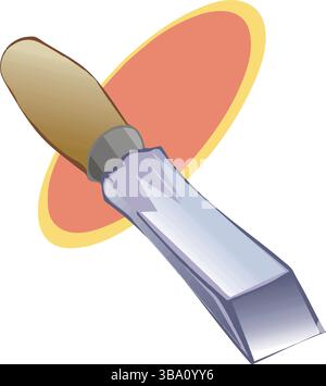 Eine abstrakte Vektor-Illustration zeigt einen Holzmeißel-Werkzeug für Tischlerei-Arbeiten im Cartoon-Stil Stock Vektor
