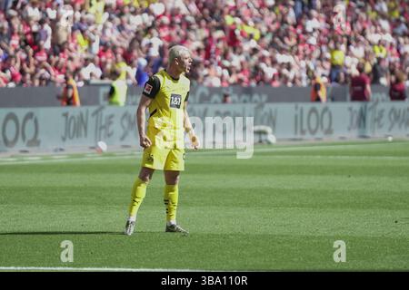 Leverkusen, Deutschland, 11. Mai 2025, Bundesliga, Bayer 04 Leverkusen vs Borussia Dortmund am 11. Mai 2025, BayArena, Leverkusen, Deutschland, Ryerson feiert sein Ziel Credit: pacho4k, Foot Bowl/Alamy Live News Stockfoto