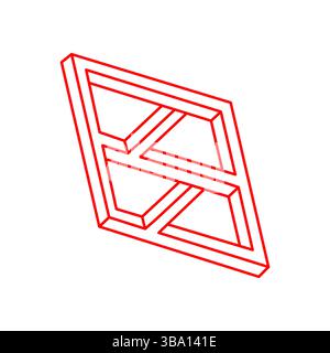 Optische Illusionsform, unwirklicher geometrischer Objektvektor. Logo. Unmögliche Figur. Heilige Geometrie. Strichgrafik. Stock Vektor