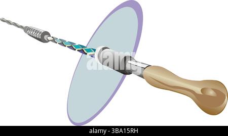 Eine abstrakte Vektor-Illustration zeigt ein Handgimlet-Werkzeug für Tischlerarbeiten im Cartoon-Stil Stock Vektor