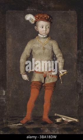 Heinrich IV. (Französisch Henri IV.; 13. Dezember 1553–14. Mai 1610), auch bekannt unter den Beinamen „guter König Heinrich“ oder „Heinrich der große“ (Henri le Grand), war von 1572 bis 1589 König von Navarra (als Heinrich III.) und von 1610 König von Frankreich. Er war der erste Monarch Frankreichs aus dem Hause Bourbon, vermutlich als Kind Porträt Stockfoto