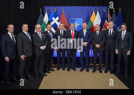 Dominic Raab (Staatssekretär des Vereinigten Königreichs), Juri Ratas (Premierminister Estlands), Egils Levits (Präsident Lettlands), Andrzej Duda (Präsident Polens), Stockfoto