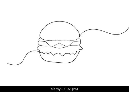 Burger eine Linie Zeichnung minimalistische Umrissvektor Illustration Stock Vektor