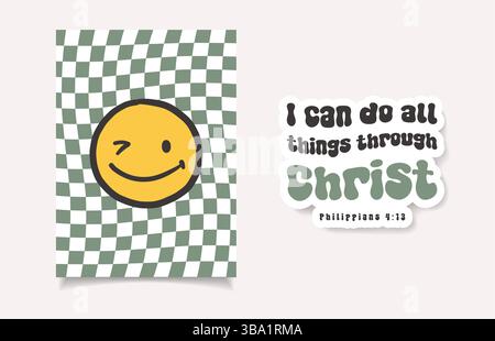 Coole Lächeln Poster Vektordesign. Trendiger Groovy-Hintergrund. Lustige Retro-Textur, Aufkleber Stock Vektor