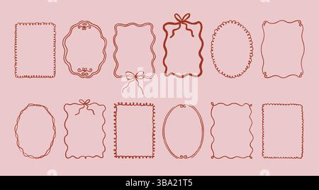 Handgezeichnete Vintage-Rahmen-Kollektion. Der Stil der Buntstifte ist skurril. Modernes, trendiges Set Stock Vektor