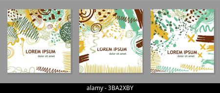 Hintergrund mit abstrakten Figuren. Satz abstrakter Rahmen. Handgezeichnet. Nicht AI, Vektorillustration Stock Vektor