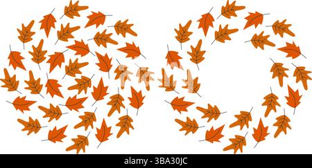 Wirbelnde Herbstblätter Kreis Hintergrund und Rahmenrand Grußkarten Kopierraum Vorlagenset. Isolierte Vektor-Illustrationskarten, Poster, Faltblätter, Banner, Broschüren, Begrüßung, Preisschild, Etikett Stock Vektor