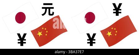 JPYCNY Forex Währungspaar Vektor-Illustration. Japanische und chinesische Flagge, mit Yen und Renminbi-Symbol Stockfoto