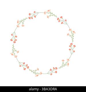 Zarter Blumenkranz mit kleinen handgezeichneten Blumen auf weißem Hintergrund Stock Vektor