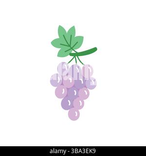 Niedliche handgezeichnete Illustration eines Traubenstrauchs. Lila Zeichentrickfrucht mit einem lustigen und verspielten Stil. Ideal für Kinderdesigns, Lebensmittelprojekte und Stock Vektor