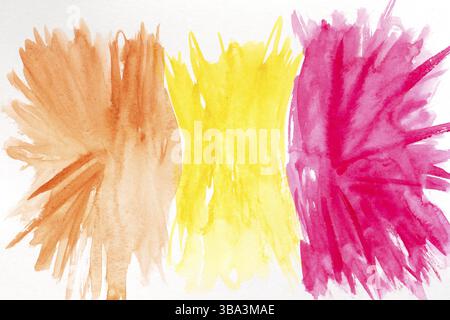 Brauner gelber und rosafarbener Aquarellfleck auf weißem Hintergrund Stockfoto