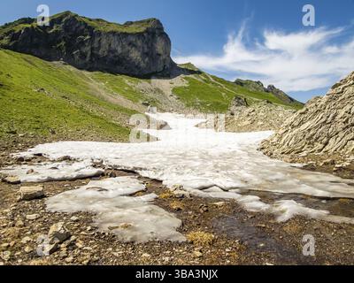 Fantastische Panoramawanderung vom Nebelhorn entlang des Laufbacher Eck über Schneck, Hofats und Oytal Stockfoto