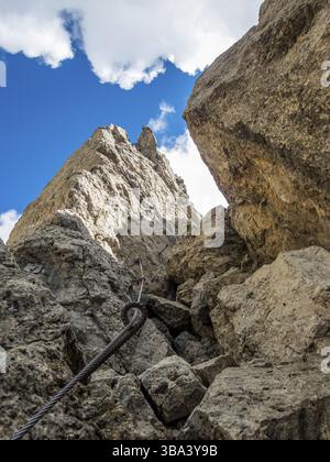 Klettersteig Rotwand und Masare im Rosengarten in den Dolomiten, Südtirol, Italien, Europa Stockfoto