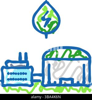 Biogasanlage Biomasse Symbol Kritzelillustration Stock Vektor