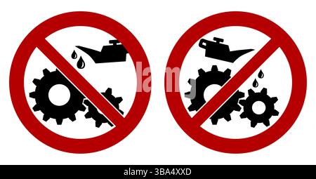 Nicht schmieren/öl Symbol. Gang Zahnräder mit Oilcan in rot durchgestrichenen Kreis, links und rechts der Version Stockfoto