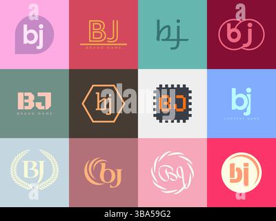 Unternehmensvorlage mit BJ-Logo. Buchstaben b und j. Setzen Sie mit Designelementen verschiedene klassische Serifenschriftarten und modernen, auffälligen Text. Anfängliche Schriftart Stock Vektor