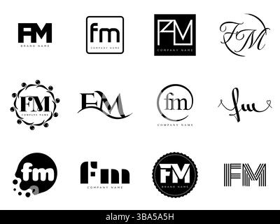 Firmenvorlage mit FM-Logo. Buchstaben f und m. Setzen Sie mit Designelementen verschiedene klassische Serifenschriftarten und modernen, auffälligen Text. Anfängliche Schriftart Stock Vektor
