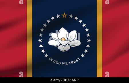 Flagge von Mississippi. Mississippi Flagge offizielle Farben und proportionale digitale Vektor-Illustration. Wellige Flagge. Faltenfahne. Stock Vektor