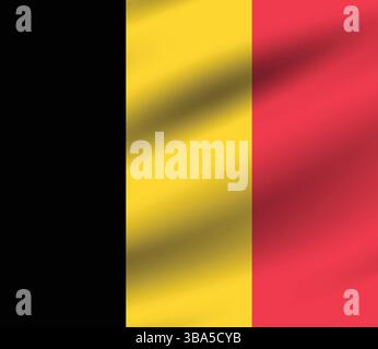 Flagge von Belgien. Belgien Flagge offizielle Farben und Proportion digitale Vektor Illustration. Wellige Flagge. Faltenfahne. Stock Vektor