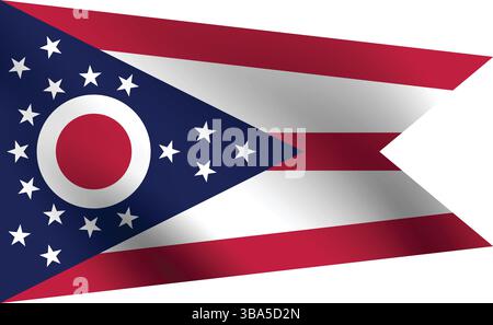 Flagge des Bundesstaates Ohio. Ohio Flagge offizielle Farben und Proportion digitale Vektor Illustration. Wellige Flagge. Faltenfahne. Stock Vektor