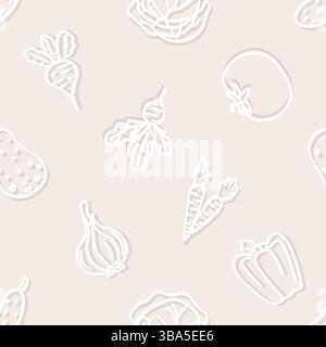 Nahtloses Muster mit weißen Gemüsekonturen auf Beige Stock Vektor