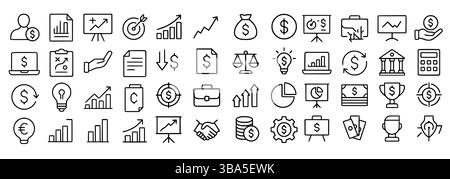 48 Symbole für Geschäfts- und Finanzlinien – Symbole für Strategie, Investition, Geld und Wachstum Stock Vektor