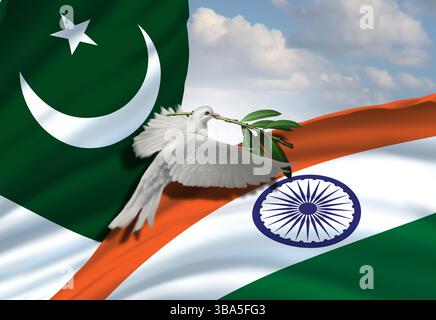 Pakistan und Indien Friedensverhandlungen Konzept zur Aushandlung eines Friedensabkommens oder Waffenstillstand zur Vermittlung von Mediation und Schlichtung zwischen Neu-Delhi und Stockfoto