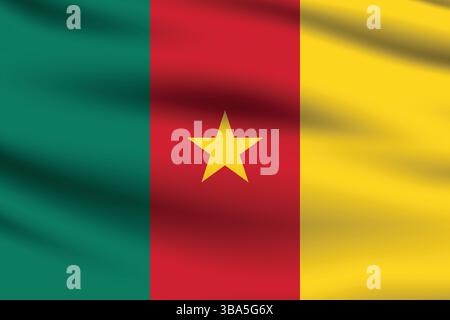 Flagge von Kamerun. Kamerun Flagge offizielle Farben und proportionale digitale Vektor-Illustration. Wellige Flagge. Stock Vektor