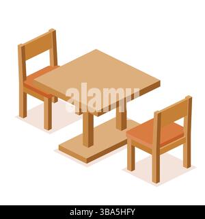 Moderner Tisch und zwei Stühle auf weißem Hintergrund. Vektorabbildung. Stock Vektor