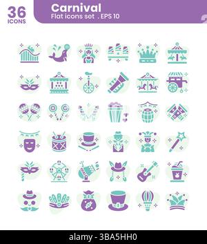 Karnevalssymbole im Paket. Verlaufskontur Symbolstil.Vektorillustration. Stock Vektor