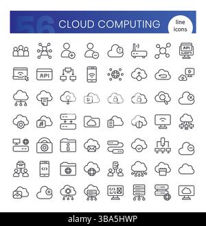 Cloud-Computing-Symbolpaket. Symbolstil für dünne Konturen. Vektorabbildung Stock Vektor