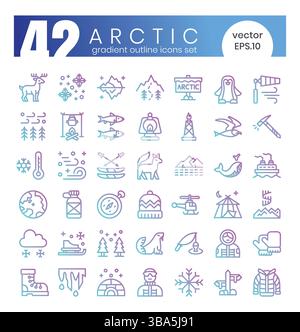 Reihe von arktischen Symbolen. Symbol für den Stil der Verlaufskontur. Vektorabbildung Stock Vektor