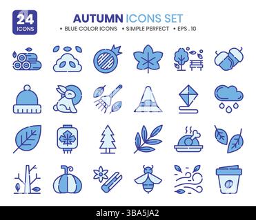 Blauer Kontursatz für die Herbstsaison. Die Elementsammlungen können für Post in sozialen Medien, Webdesign-App und vieles mehr verwendet werden. Stock Vektor