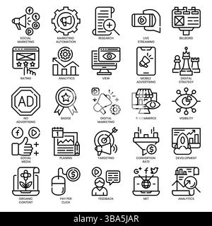 Digital Marketing Outline und Pixel Perfect Icons Set.Vector Illustration Stock Vektor