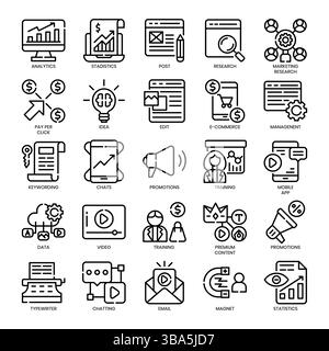 Digitales Marketing , Thin Line und Pixel Perfect Icons Set. Stock Vektor