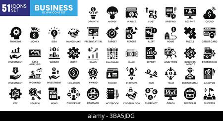Business Icons Bundle. Glyphe-Symbol. Vektorabbildung. Stock Vektor
