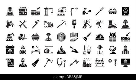 Arbeitszeitsymbole Bundle.Glyph-Symbole Stil. Vektorabbildung. Stock Vektor