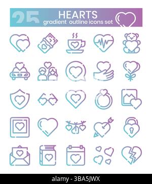 Herzen Verlauf Kontur Symbole Set . Vektorabbildung Stock Vektor