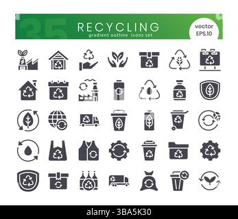 Set von Recycling-Symbolen.Symbolpaket im Glyphen-Stil. Vektorabbildung Stock Vektor