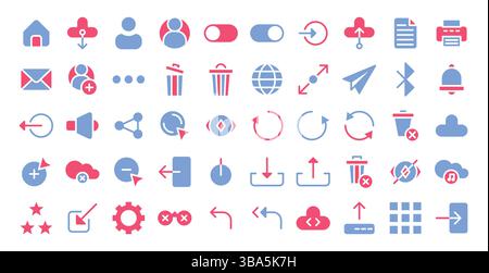 Web-Schaltfläche flache zweifarbige Symbole gesetzt.Vektorillustration Stock Vektor